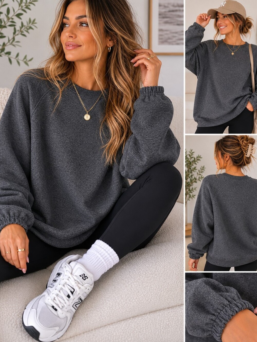 Women's Gray Oversized Cozy Athleisure Sweatshirt Pullover Petite XL Minimalist